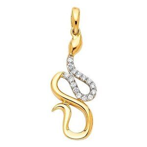Real 14K Yellow Gold with  CZ Snake Pendant Charm